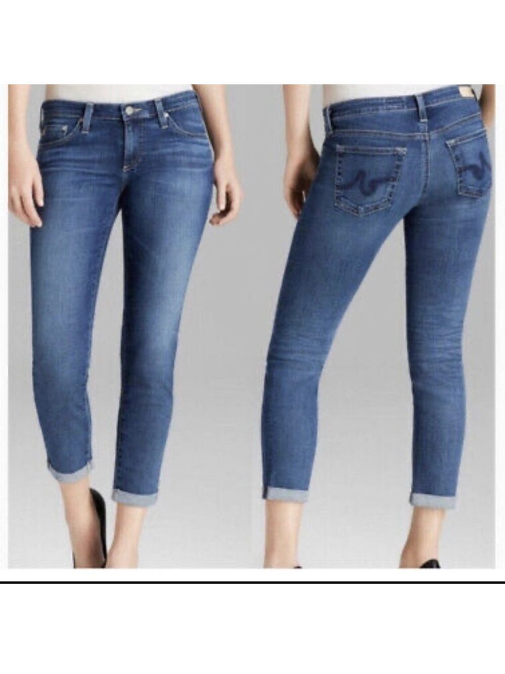 Ag Adriano Goldschmied The Stilt Roll-up Cigarette Roll-up Blue Denim Jean Sz 25
